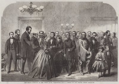 Nieuwjaarsreceptie in het Witte Huis, Washington (gravure) door English School