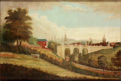 Nieuwe brug over Pandon Dene, Newcastle upon Tyne, ca. 1812 door English School