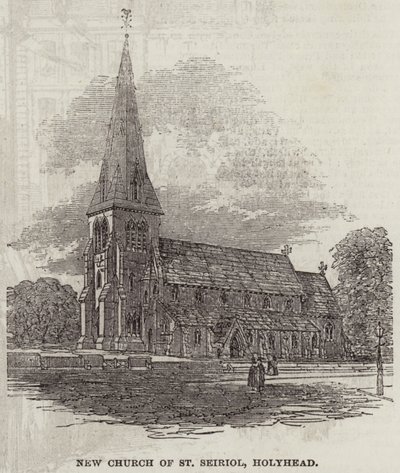 Nieuwe kerk van St Seiriol, Holyhead (gravure) door English School