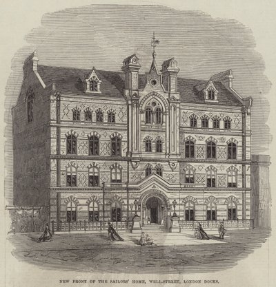 Nieuwe Voorkant van het Zeemanshuis, Well-Street, London Docks door English School