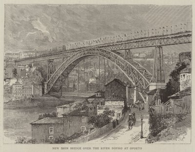 Nieuwe ijzeren brug over de rivier de Douro in Porto door English School