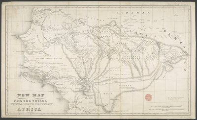 Nieuwe kaart voor de reis naar de noordwestkust van Afrika, Anno, getekend en gedrukt door Dean & Munday door English School