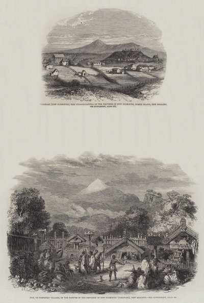 Nieuw Plymouth in Nieuw-Zeeland (gravure) door English School