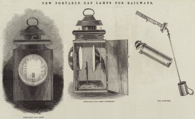 Nieuwe draagbare gaslampen voor spoorwegen (gravure) door English School