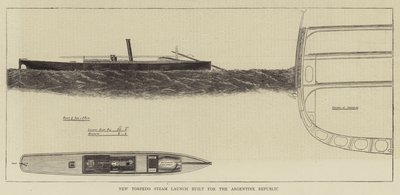 Nieuwe torpedo stoomlancering gebouwd voor de Argentijnse Republiek (gravure) door English School