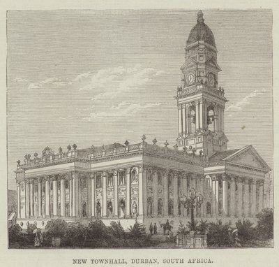Nieuw Stadhuis, Durban, Zuid-Afrika (gravure) door English School