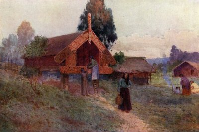 Nieuw-Zeeland: Een Pataka (kleurenlitho) door English School
