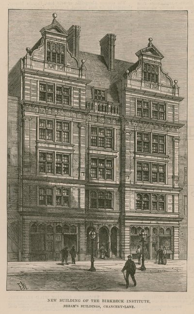 Nieuw gebouw van het Birkbeck Institute, Breams Buildings, Chancery Lane, Londen door English School