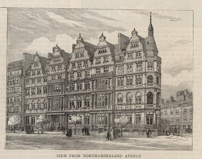 Nieuw gebouw van de Constitutional Club in Northumberland Avenue: Uitzicht vanaf Northumberland Avenue door English School