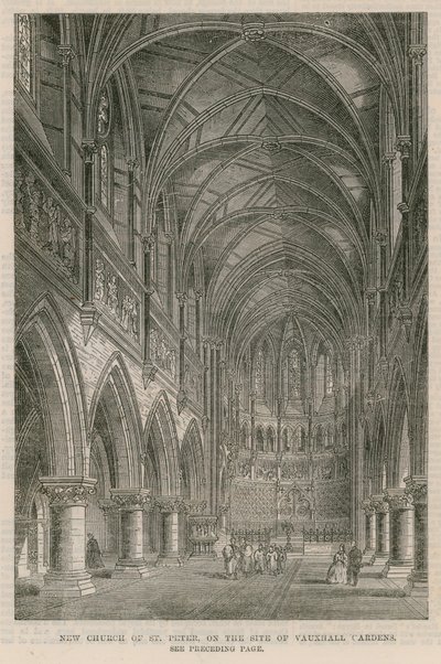 Nieuwe kerk van St. Peter op de plaats van Vauxhall Gardens door English School