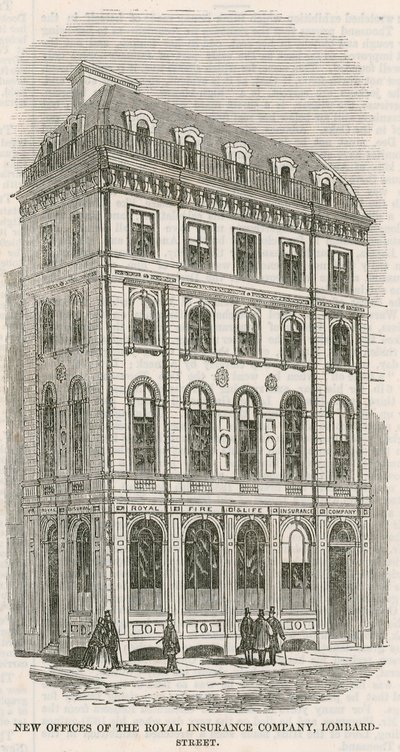 Nieuwe kantoren van de Royal Insurance Company, Lombard Street, Londen door English School