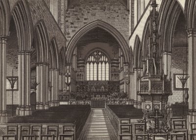 Newbury Kerk interieur (litho) door English School