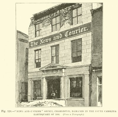 Nieuws- en koerierskantoor, Charleston, beschadigd tijdens de aardbeving in South Carolina van 1886 door English School