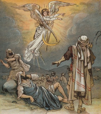 Nieuws van de geboorte van Christus wordt aangekondigd aan de herders door English School