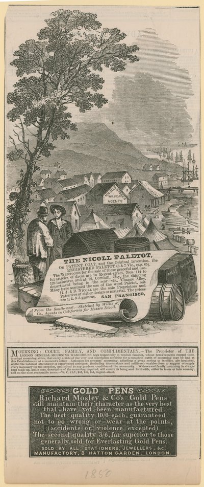 Nicoll Paletot, Richard Mosley & Co, en London General Mourning Warehouse Reclame door English School