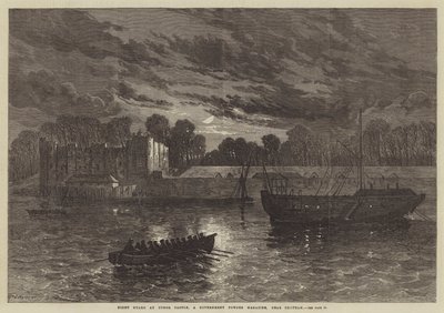 Nachtwacht bij Upnor Castle, een Overheidskruitmagazijn, nabij Chatham (gravure) door English School
