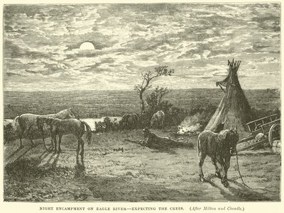 Nachtkamp aan de Eagle River, in afwachting van de Crees door English School