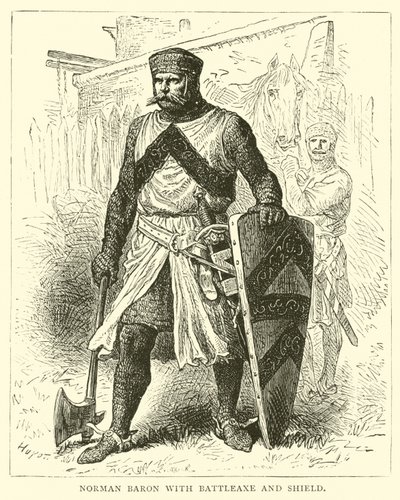 Normandische baron met strijdbijl en schild door English School