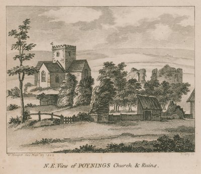 Noordoostelijk uitzicht op de kerk van Poynings in Poynings door English School