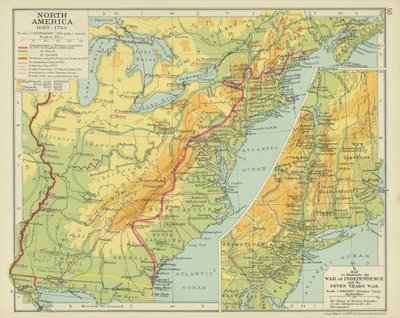 Noord-Amerika 1689-1783 (kleurenlitho) door English School
