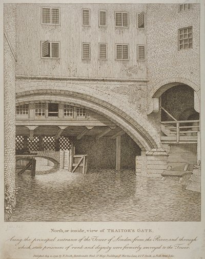 Noordaanzicht van Traitors Gate, Tower of London, gepubliceerd door Nathaniel Smith, 1798 door English School