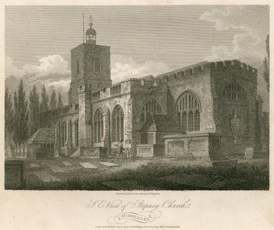 Noordoostelijk uitzicht van Stepney Church, Londen door English School