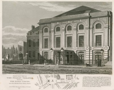 Noordoostelijk uitzicht op het Surrey Theatre, Blackfriars Road, Londen door English School