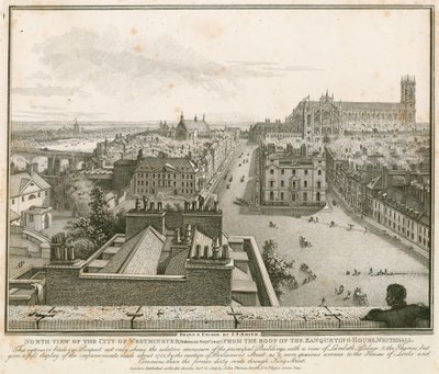 Noordelijk uitzicht op Westminster vanaf het dak van The Banqueting House, Whitehall door English School