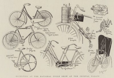 Nieuwigheden op de Nationale Fietsshow in het Crystal Palace (gravure) door English School