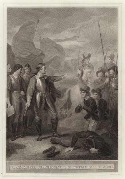 Oliver Cromwell onderdrukt de muiterij in het leger door English School