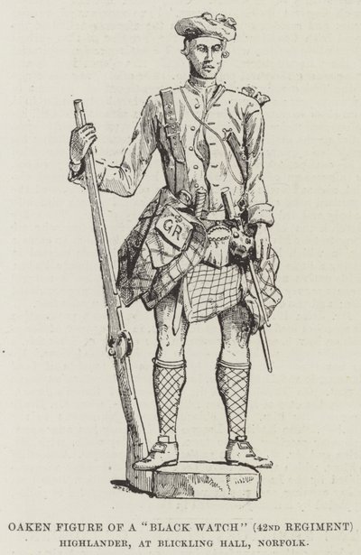 Eikenhouten figuur van een "Black Watch" (42e Regiment) Highlander, in Blickling Hall, Norfolk door English School