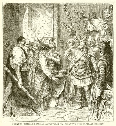Odoaker dwingt Romulus Augustulus om afstand te doen van de keizerlijke waardigheid door English School