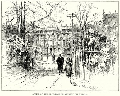 Kantoor van het Ministerie van Onderwijs, Whitehall (gravure) door English School