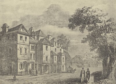 Oude huizen tegenover het college (gravure) door English School