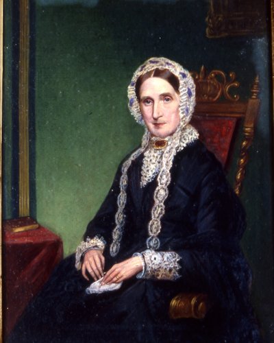 Oude dame in weduwekleding, ca. 1850 door English School