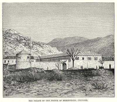 Het oude paleis van de prins van Montenegro, Cettigne (gravure) door English School