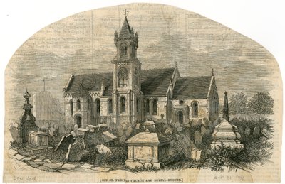 Oude St Pancras Kerk, Londen, en begraafplaats door English School
