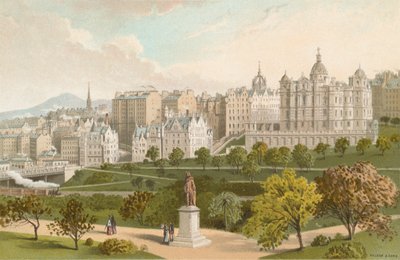 Oude Stad Edinburgh vanuit Princes Street Gardens door English School