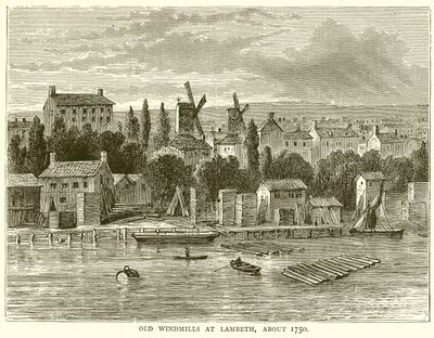 Oude Windmolens in Lambeth, rond 1750 door English School