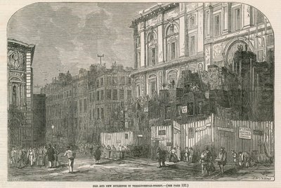 Oude en nieuwe gebouwen in Threadneedle Street, Londen door English School