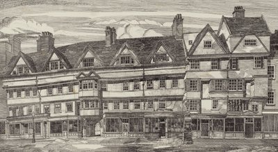 Oude huizen bij Holborn Bars, Londen door English School