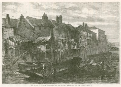 Oude huizen in Lambeth gesloopt voor de zuidelijke oever van de Theems door English School