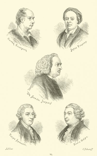 Oliver Goldsmith, James Thomson, Dr. Samuel Johnson, Tobias Smollett, David Hume door English School