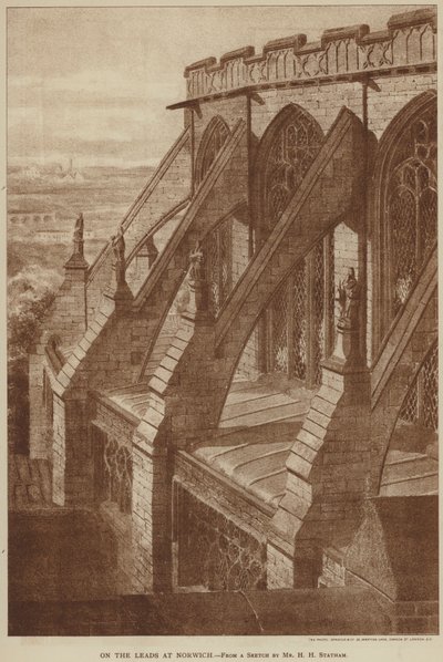 Op de daken in Norwich (gravure) door English School