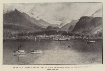 Op Weg naar Klondike, Skagway Town, vanaf het Hoofd van het Lynn Kanaal, met Uitzicht op de White Pass in Oktober 1897 door English School