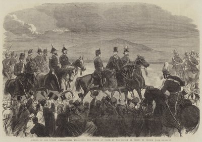 Opening van de Dublin Internationale Tentoonstelling, de Prins van Wales bij de Troepenparade in Phoenix Park (gravure) door English School