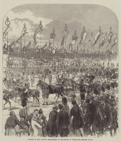 Opening van de Victoria Embankment door de Prins van Wales en Prinses Louisa door English School