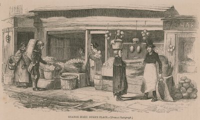 Sinaasappelmarkt op Dukes Place, Londen door English School