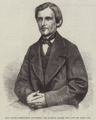 Ossip Ivanoff Kommissaroff Kostromskoi, de Verheven Boer die het Leven van de Tsaar Redde (gravure) door English School