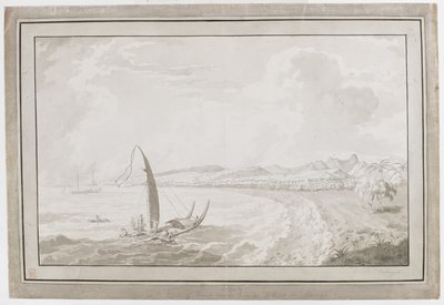 Otahete met uitzicht vanaf de achterkant van Point Venus naar Pithas Long House door English School